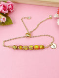 Natural Regalite Imperial Jasper Sea Sediment Jasper Bracelet, Cuboid, Orange, Gold Natural Gemstone Jewelry, N6366B