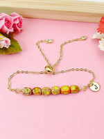 Natural Regalite Imperial Jasper Sea Sediment Jasper Bracelet, Cuboid, Orange, Gold Natural Gemstone Jewelry, N6366B