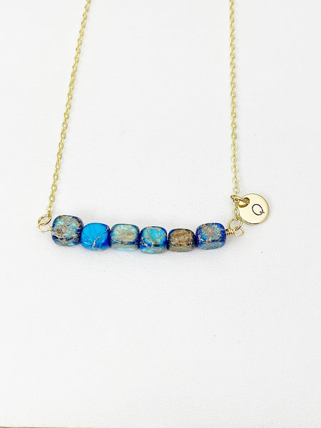 Regalite Imperial Jasper Sea Sediment Jasper Necklace In Gold or Silver, Cuboid, Deep Sky Blue, Natural Imperial Jasper Gemstone, N6367