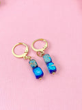 Regalite Imperial Jasper Sea Sediment Jasper Earrings in Gold or Silver, Cuboid, Deep Sky Blue, Natural Gemstone Jewelry, N6367E