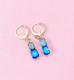 Regalite Imperial Jasper Sea Sediment Jasper Earrings in Gold or Silver, Cuboid, Deep Sky Blue, Natural Gemstone Jewelry, N6367E