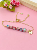 Natural Regalite Imperial Jasper Sea Sediment Jasper Bracelet, Cuboid, Purple, Gold Natural Gemstone Jewelry, N6368B