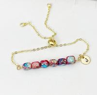 Natural Regalite Imperial Jasper Sea Sediment Jasper Bracelet, Cuboid, Purple, Gold Natural Gemstone Jewelry, N6368B