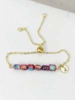 Natural Regalite Imperial Jasper Sea Sediment Jasper Bracelet, Cuboid, Purple, Gold Natural Gemstone Jewelry, N6368B