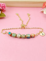 Natural Regalite Imperial Jasper Sea Sediment Jasper Bracelet, Cuboid, Sky Blue, Gold Natural Gemstone Jewelry, N6369