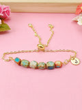 Natural Regalite Imperial Jasper Sea Sediment Jasper Bracelet, Cuboid, Sky Blue, Gold Natural Gemstone Jewelry, N6369