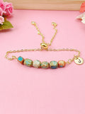 Natural Regalite Imperial Jasper Sea Sediment Jasper Bracelet, Cuboid, Sky Blue, Gold Natural Gemstone Jewelry, N6369
