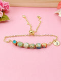 Natural Regalite Imperial Jasper Sea Sediment Jasper Bracelet, Cuboid, Sky Blue, Gold Natural Gemstone Jewelry, N6369