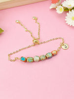 Natural Regalite Imperial Jasper Sea Sediment Jasper Bracelet, Cuboid, Sky Blue, Gold Natural Gemstone Jewelry, N6369