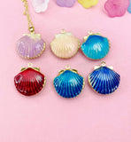 Gold Shell Locket Charm Necklace Mermaid Girl Gifts, Colors Option,  Personalized Customized Gifts, N5277A