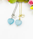 Natural Aquamarine Heart Charm Necklace – Gold or Silver for March Birthstone Gift, N6461