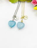 Natural Aquamarine Heart Charm Necklace – Gold or Silver for March Birthstone Gift, N6461