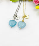 Natural Aquamarine Heart Charm Necklace – Gold or Silver for March Birthstone Gift, N6461