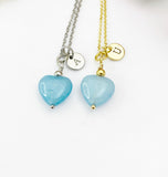 Natural Aquamarine Heart Charm Necklace – Gold or Silver for March Birthstone Gift, N6461
