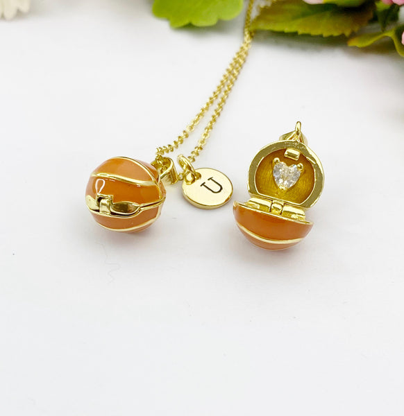 Basketball Locket Charm Necklace with Hidden Heart, Homecoming Proposal, N6462
