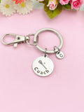 Lacrosse Coach Stick Charm Silver Keychain, D490A