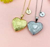 Heart Flower Locket Pendant Necklace – Romantic Keepsake Jewelry, N3842M