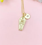 Gold Coffin Skeleton Charm Necklace – Gothic Jewelry for Halloween & Horror Fans, N3881