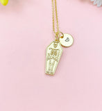 Gold Coffin Skeleton Charm Necklace – Gothic Jewelry for Halloween & Horror Fans, N3881