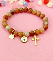 Plum Blossom Jasper Bracelet in Gold or Silver, Natural Plum Blossom Jasper Gemstone Jewelry, N6373