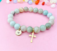Amazonite Bracelet in Gold or Silver, Natural Amazonite Gemstone Jewelry, N6376