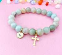 Amazonite Bracelet in Gold or Silver, Natural Amazonite Gemstone Jewelry, N6376