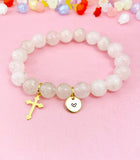 Rose Quartz Bracelet in Gold or Silver, Natural Rose Quartz Gemstone Jewelry, N6377