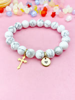 Turquoise Jasper Bracelet in Gold or Silver, Synthetic Turquoise Gemstone Jewelry, N6378