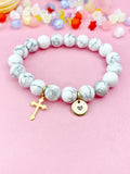 Turquoise Jasper Bracelet in Gold or Silver, Synthetic Turquoise Gemstone Jewelry, N6378