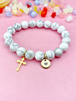Turquoise Jasper Bracelet in Gold or Silver, Synthetic Turquoise Gemstone Jewelry, N6378