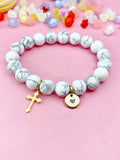 Turquoise Jasper Bracelet in Gold or Silver, Synthetic Turquoise Gemstone Jewelry, N6378