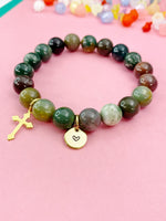 Indian Agate Bracelet in Gold or Silver, Natural Indian Agate Gemstone Jewelry, N6379