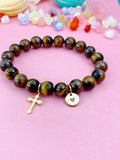 Tiger Eye Bracelet in Gold or Silver, Natural Tiger Eye Gemstone Jewelry, N6380