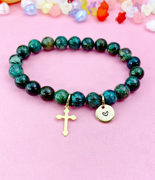African Turquoise(Jasper) Bracelet in Gold or Silver, Natural African Turquoise(Jasper) Gemstone Jewelry, N6381