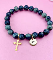 Kambaba Jasper Bracelet in Gold or Silver, Natural Kambaba Jasper Gemstone Jewelry, N6383