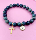 Kambaba Jasper Bracelet in Gold or Silver, Natural Kambaba Jasper Gemstone Jewelry, N6383