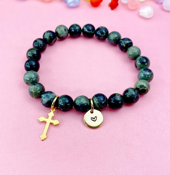 Kambaba Jasper Bracelet in Gold or Silver, Natural Kambaba Jasper Gemstone Jewelry, N6383