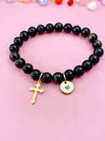 Golden Sheen Obsidian Bracelet in Gold or Silver, Natural Golden Sheen Obsidian Gemstone Jewelry, N6384