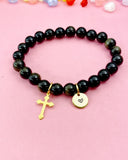Golden Sheen Obsidian Bracelet in Gold or Silver, Natural Golden Sheen Obsidian Gemstone Jewelry, N6384
