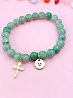 Green Aventurine Bracelet in Gold or Silver, Natural Green Aventurine Gemstone Jewelry, N6385