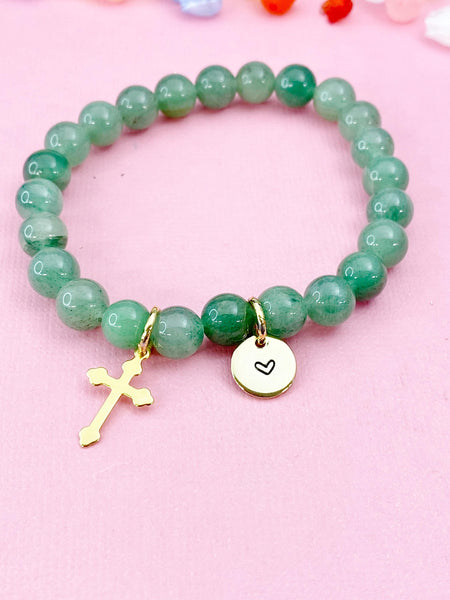 Green Aventurine Bracelet in Gold or Silver, Natural Green Aventurine Gemstone Jewelry, N6385