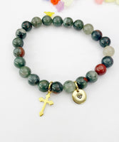 Bloodstone Bracelet in Gold or Silver, Natural African Bloodstone Gemstone Jewelry, N6386
