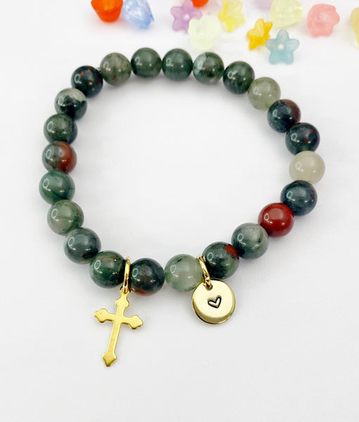 Bloodstone Bracelet in Gold or Silver, Natural African Bloodstone Gemstone Jewelry, N6386