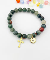 Bloodstone Bracelet in Gold or Silver, Natural African Bloodstone Gemstone Jewelry, N6386