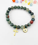 Bloodstone Bracelet in Gold or Silver, Natural African Bloodstone Gemstone Jewelry, N6386