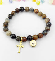 Petrified Wood Bracelet in Gold or Silver, Natural Petrified Wood Gemstone Jewelry, N6389