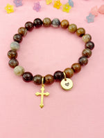 Petrified Wood Bracelet in Gold or Silver, Natural Petrified Wood Gemstone Jewelry, N6389