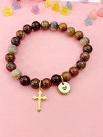 Petrified Wood Bracelet in Gold or Silver, Natural Petrified Wood Gemstone Jewelry, N6389