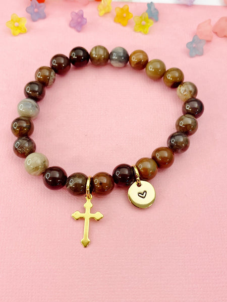 Petrified Wood Bracelet in Gold or Silver, Natural Petrified Wood Gemstone Jewelry, N6389