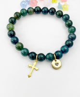 Moss Agate Bracelet in Gold or Silver, Natural Moss Agate Gemstone Jewelry, N6390